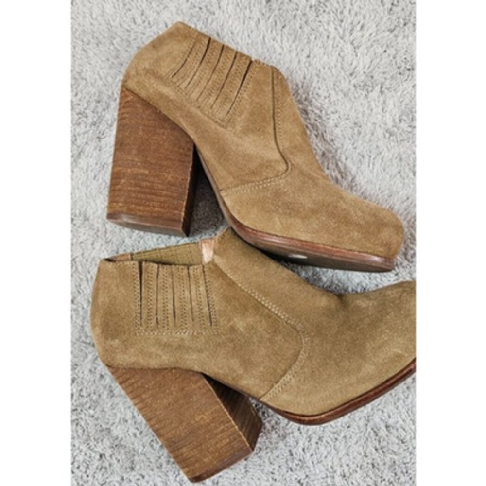 Jeffrey Campbell Suede Ankle Shooties Boots Tan Brown Chunky Heel Women 7.5